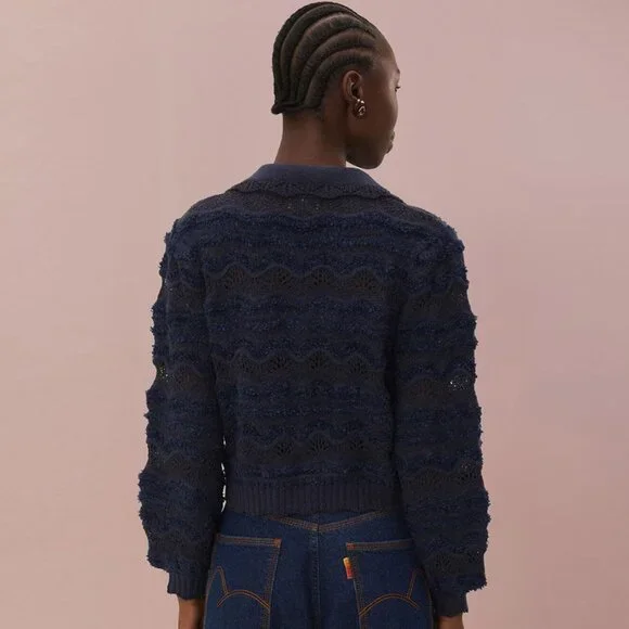 Farm Rio Navy Blue Mixed Stitches Cardigan - Picture 3 of 16
